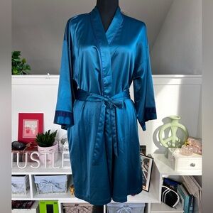 Vintage Satin Robe with Lace Trim